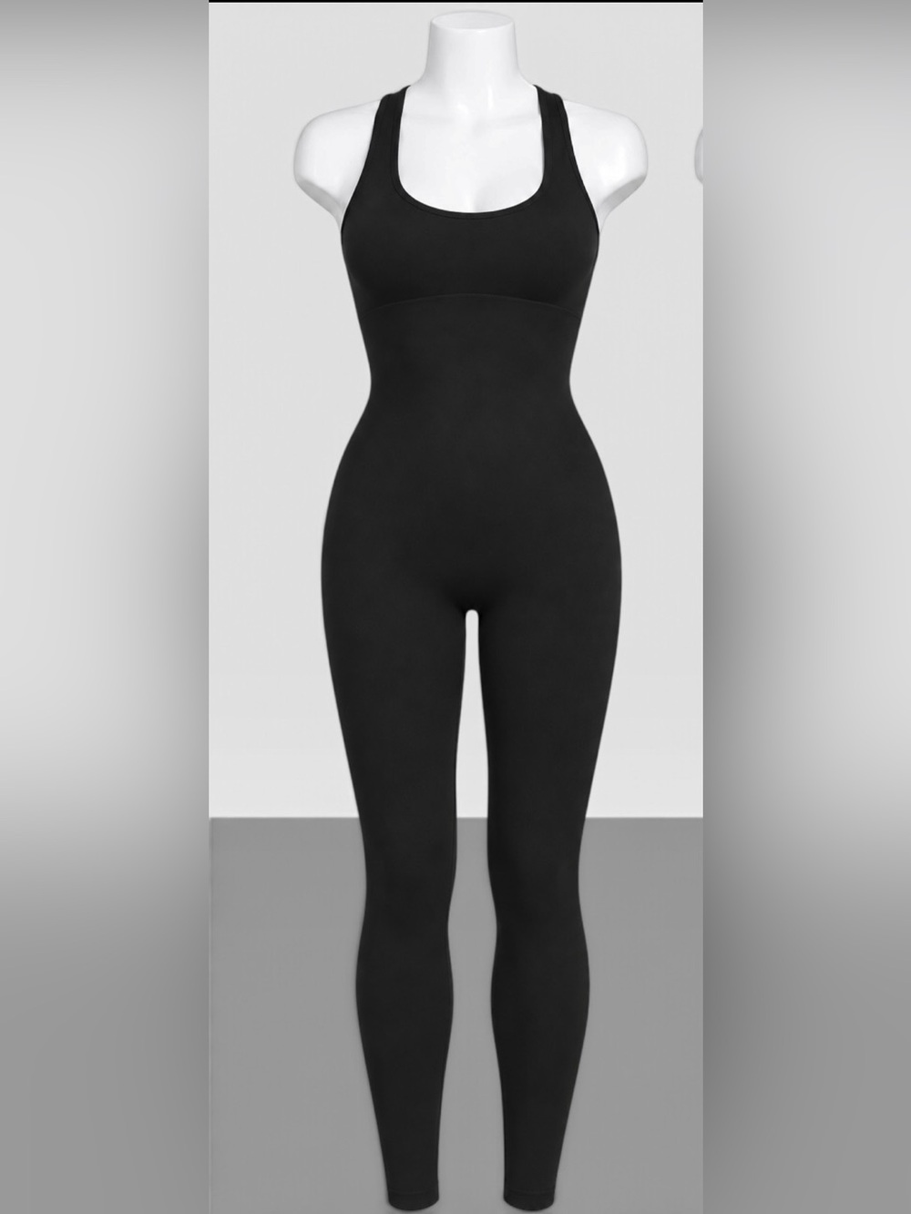 Black Ribbed Seamless Jumpsuit Open Back Size M